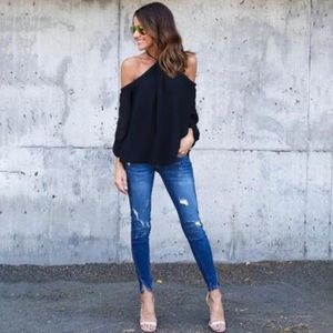 Sheer off the shoulder long sleeve top